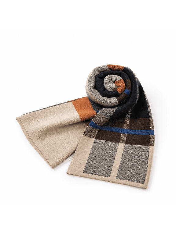 N Merino Tartan Knitted Scarf For Men Plaid Winter Warm Thick Soft Neckwear With Gift Box