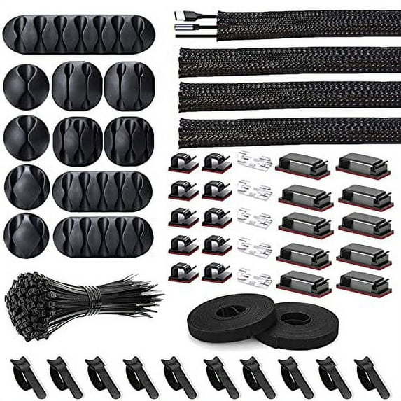 N NOROCME Cord Management Organizer Kit, 152pcs, Cable Sleeves, Ties, Adhesive Clips, Black