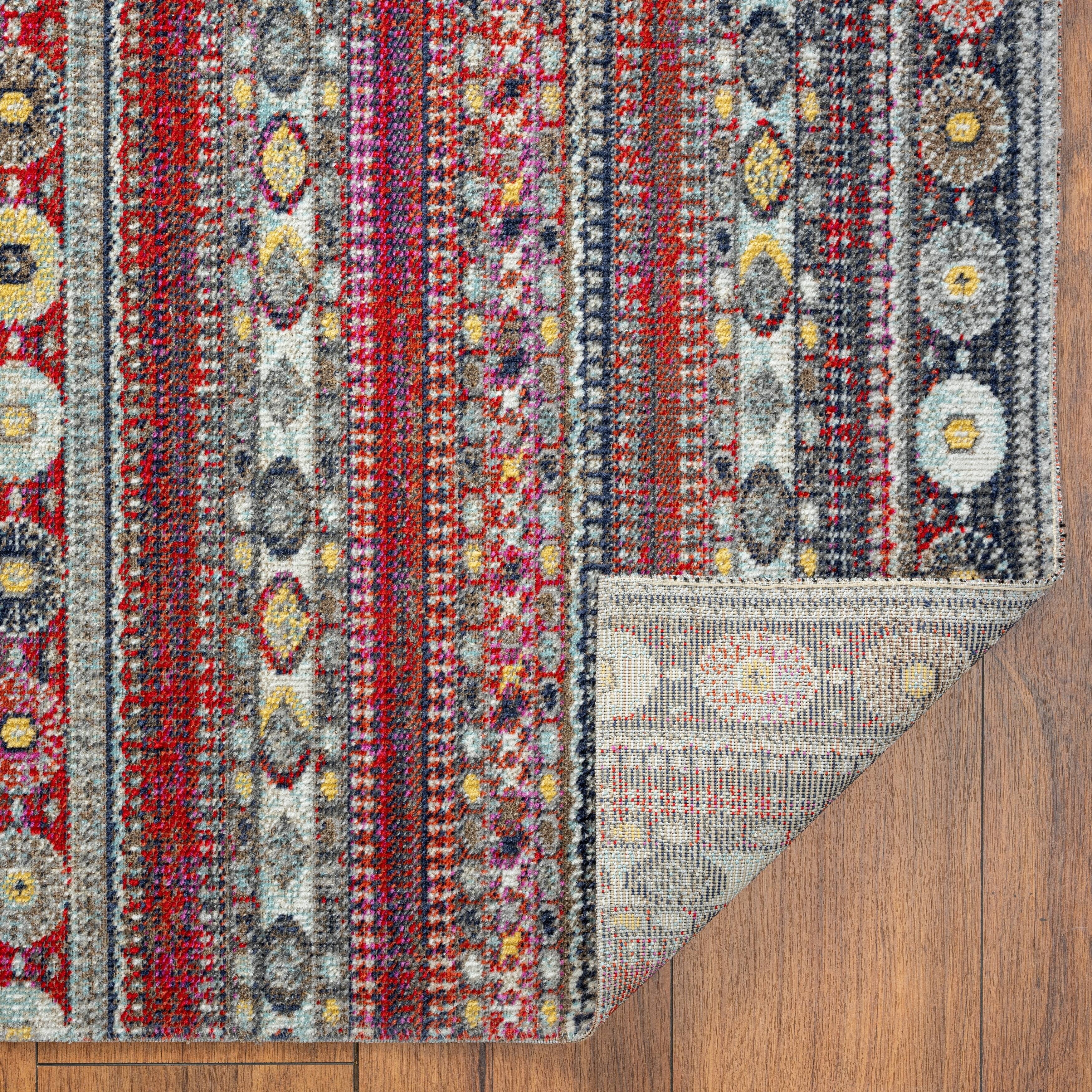 Southwestern Red and Yellow Stain-Resistant Synthetic Area Rug