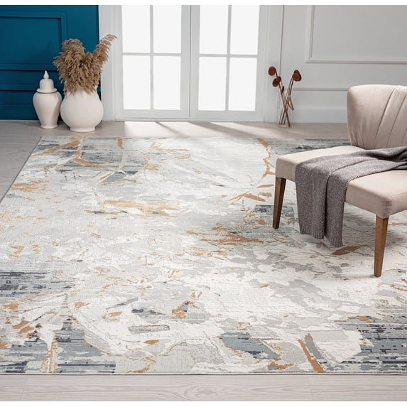 N Natori Bliss Abstract Floral Silver/Gold Modern Area Rug 2'6" X 10' 10' Runner Bedroom,Bathroom,Entryway