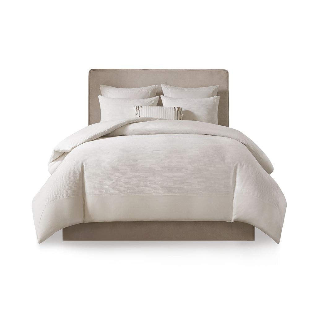 Full/Queen Eggshell White Cotton Duvet Cover Set