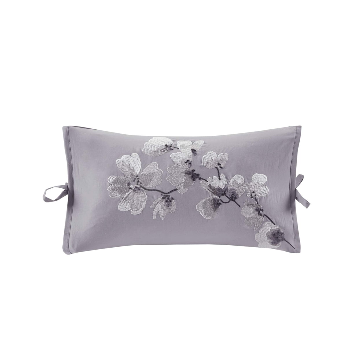 Lilac Cotton Embroidered Rectangular Decorative Pillow 12x20''