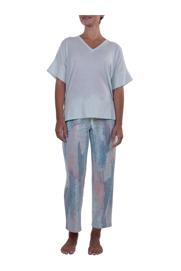 N Natori Studio Women's Short Sleeve Top and Capri Pant Sleep Set