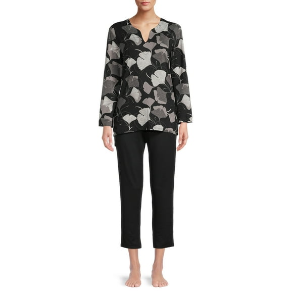 N Natori Studio Women's and Women's Plus Cozy Knit V-Neck Top and Lounge Pants Set, 2-Piece