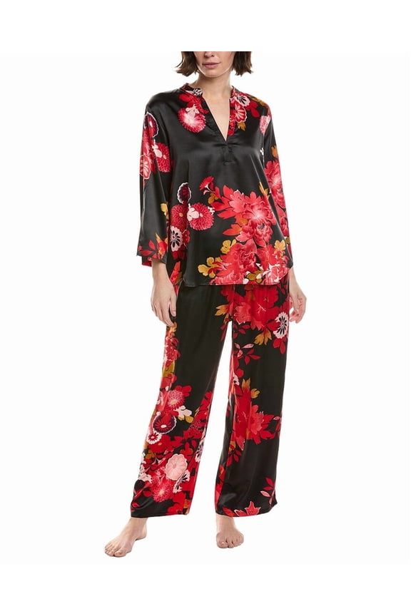 N Natori womens 2pc Empress Satin Pajama Set, l, Black