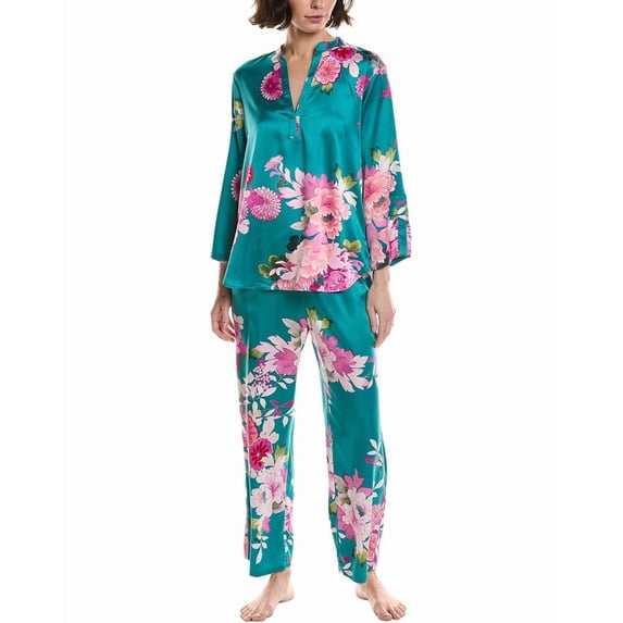 N Natori womens 2pc Empress Satin Pajama Set, l, Green