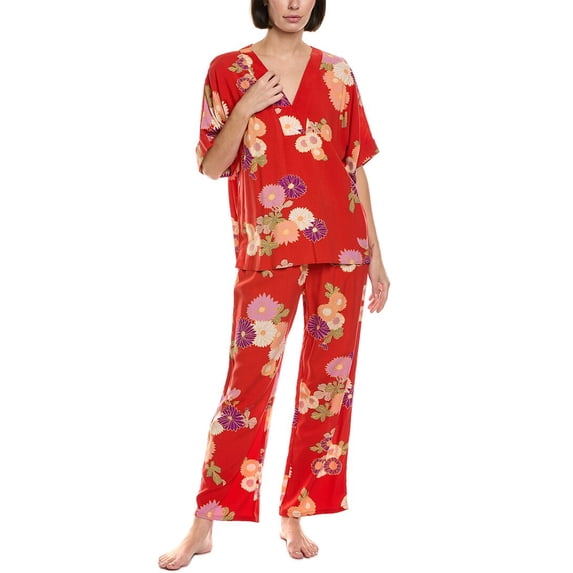 N Natori womens 2pc Kiku Challis Pajama Set, m, Red