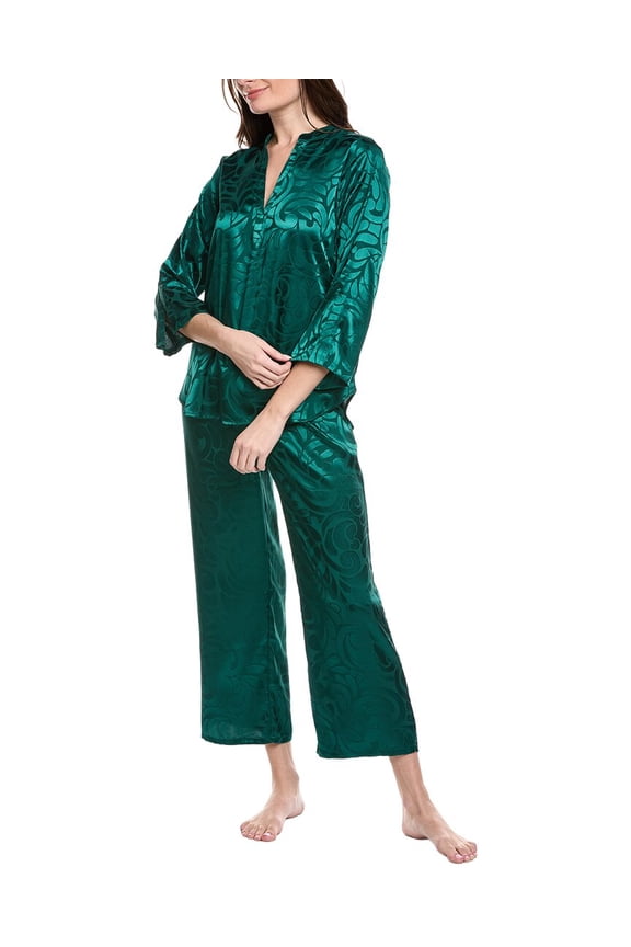 N Natori womens 2pc Scroll Satin Jacquard Pajama Set, xs, Green