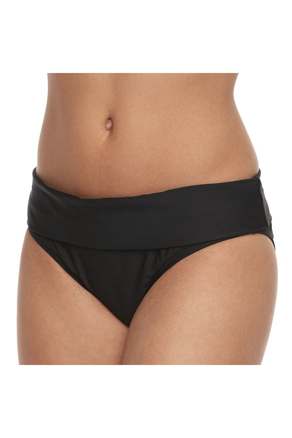 Black Fold-Over Full Coverage Swim Bikini Bottoms Women's Large