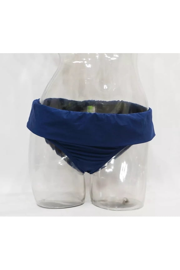 Navy Fold-Over Full Coverage Swim Bikini Bottoms Women's Medium