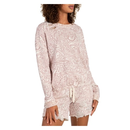N: PHILANTHROPY Womens Pink Distressed Elasticized Crewneck Long Sleeve Printed Sweatshirt XS