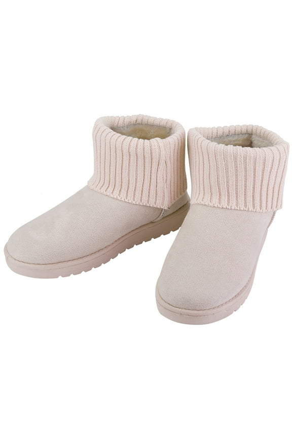 Women Lady Snow Boots Suede Mid-Calf Boot Shoe Short Plush Warm Lining Shoes w/ Anti-slip Rubber Base Knitting Design