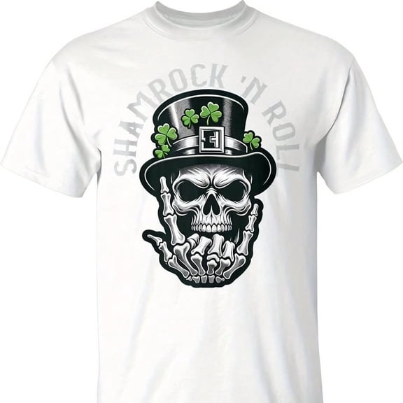 N Roll Leprechaun Punk & Clover Skulls Rel T-Shirt
