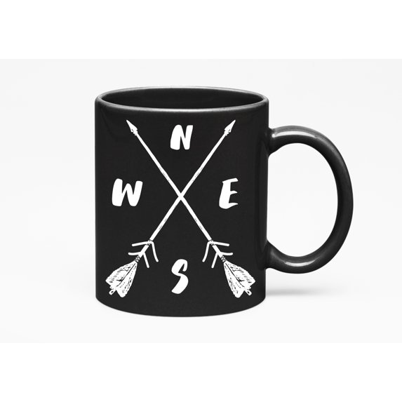 N S E W Hipsters Crossed Arrows Cup Stuff, Travelers, Black 11oz Ceramic Mug