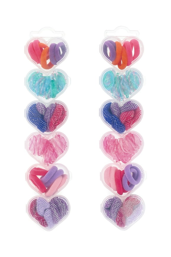 Girls' Assorted Hair Elastics and Ponytail Holders in Heart Case, 448 Piece