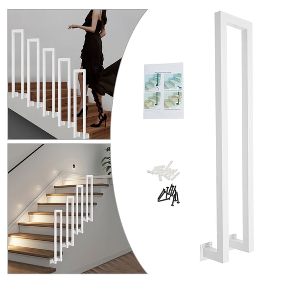 N-Shaped Stair Handrail  Side Mount Wall Railing for Stairs, 33.5" Height, 200 lbs Load Capacity, White Iron Handrail for Elderly Kids Disabled  Indoor/Outdoor Use for Concrete Brick Wood Steps