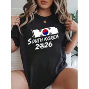 N South Korea Soccer Game Player South Korean Flag T-Shirt Women Graphic T-Shirt Cotton Print Short Sleeve Casual Top, Summer Tee Womens Tops