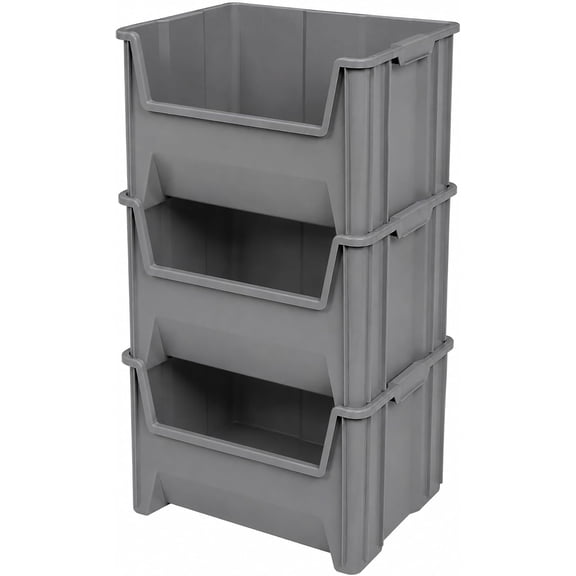 N-Store Stackable Plastic Storage Bin 3 Pack, Grey