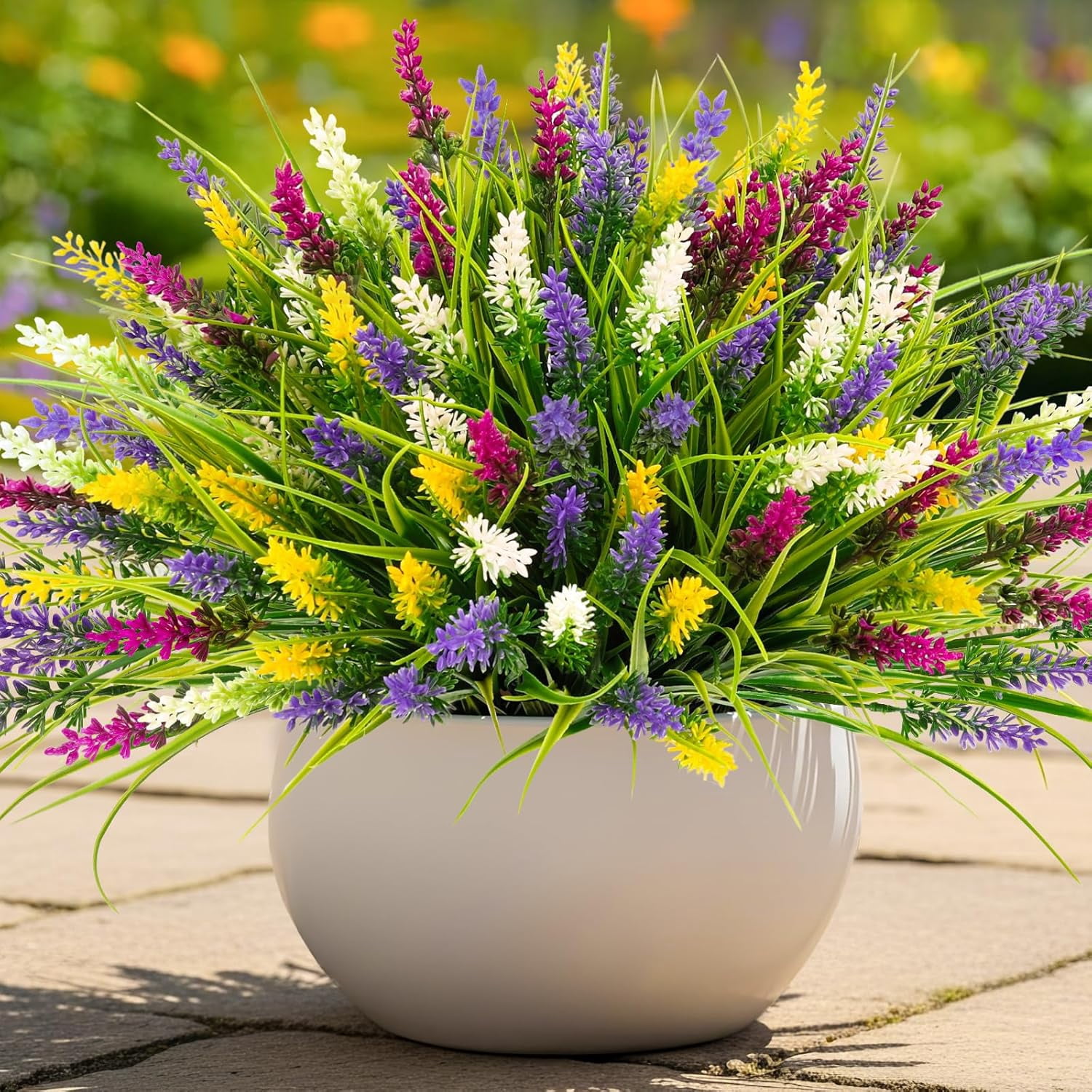N&T NIETING 20 Bundles Artificial Plants Outdoor Fake Monkey Grass with Flowers for Pot Garden Verandah Decor for Window Garden Office Patio Hanging Planter Pathway Front Porch (Mix Color 2)