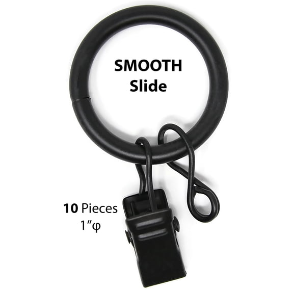 N Urbanest 1” Matte Black Curtain Rings with Clips (10 Pack)