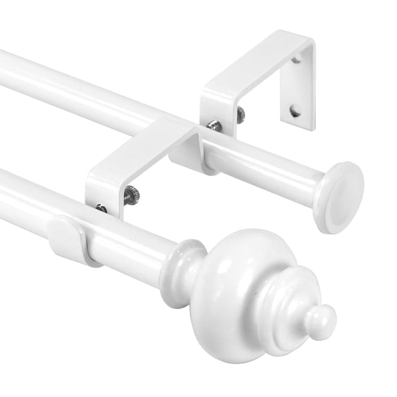Urbanest Adjustable Double Curtain Rod Set Metal with Decorative Round Urn Finials, Heavy-Duty, 28"-48", White