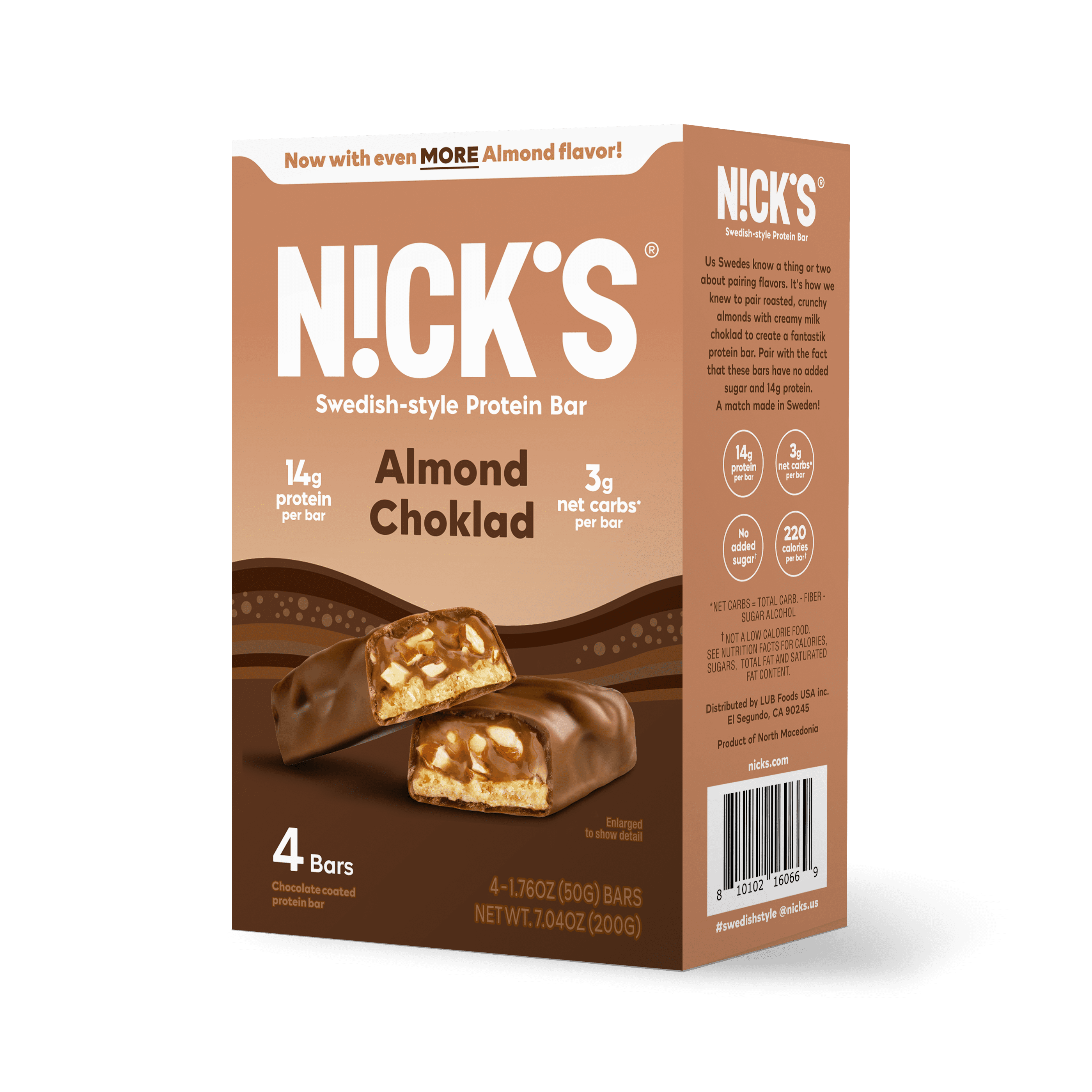 N!CK'S Almond Chocolate Protein Keto Bar, 1.76 oz, 4 Pack