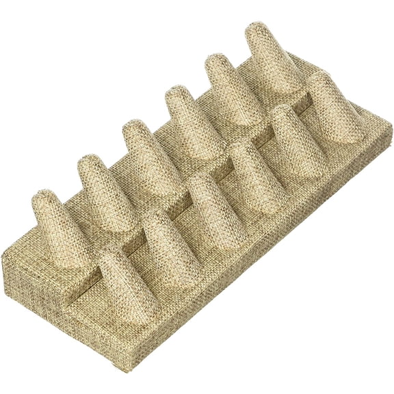 N'ice Packaging 12 Finger Burlap Display Showcase Finger Ring Display Finger Multi-Ring Jewelry Stand