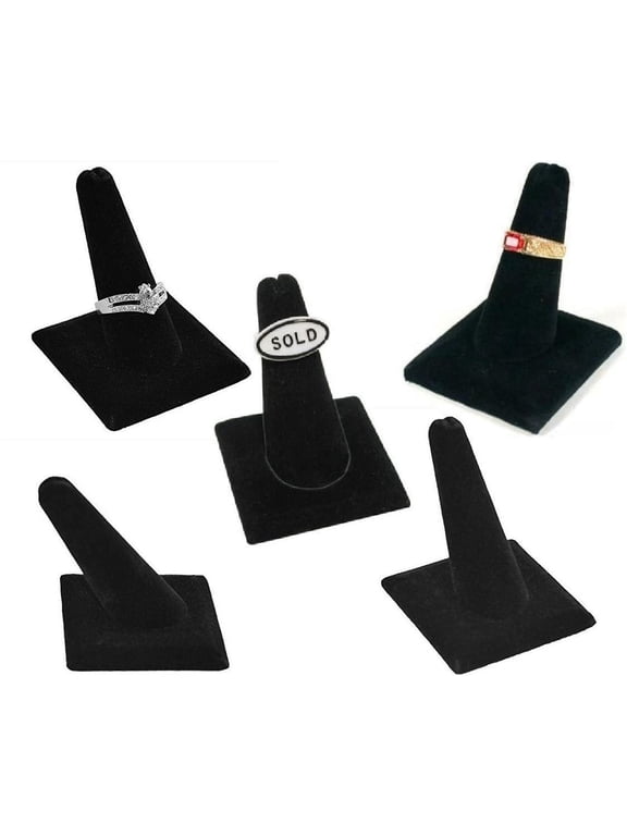 5-Pack Black Velvet, Single Finger (2"x2"x2.25"H) Showcase Finger Ring Display Finger Multi-Ring Jewelry Stand