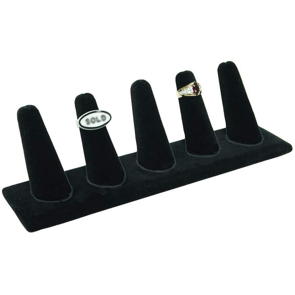 N'ice Packaging Five Finger Black Velvet (8"x2"x2"H) Showcase Finger Ring Display Finger Multi-Ring Jewelry Stand