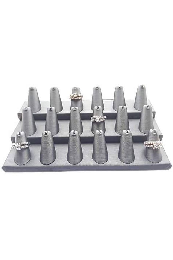 Gun Metal Leatherette 18 Finger Showcase Finger Ring Display Finger Multi-Ring Jewelry Stand