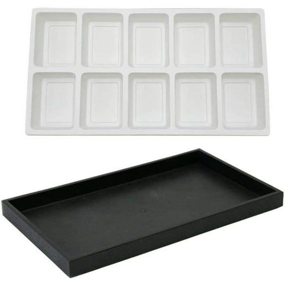 N'icePackaging 1 Qty - Black Plastic Storage Display Tray w/ 10 Compartment White Sorting Liner - for Sales/Merchandise/Organization / - Size 14 3/8" x 8 1/4" x 1 1/2"