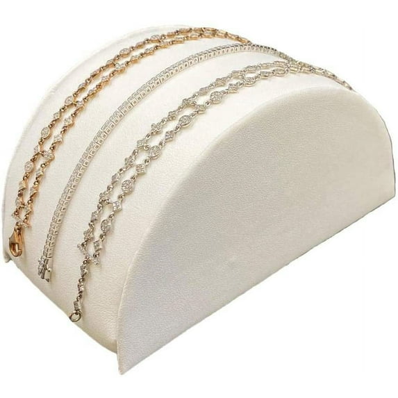 N'icePackaging 1 Qty - Ethereal White Leatherette Half Moon Free-Standing Display - 3" Wide - for Bracelets/Bangles/Watches