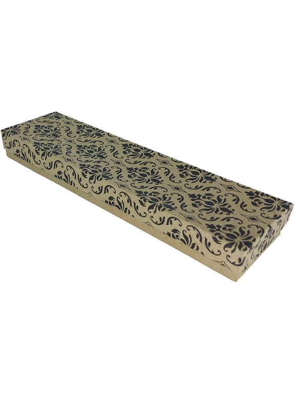 N'icePackaging - 10 Qty Kraft Damask Imported Cotton Filled Bracelet Jewelry Boxes - for Bracelets/Watches & Thin Necklaces - 8" x 2" x 1"