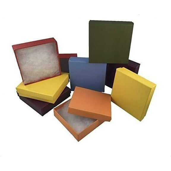 N'icePackaging 100 Qty Imported Assorted Matte Cotton Filled Gift Boxes - for Rings/Earrings/Jewelry & Pendants - 2 1/8" x 1 5/8" x 3/4"