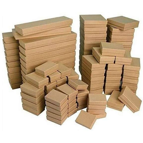 N'icePackaging - 100 Qty Mixed Brown Kraft Cotton Filled Gift Boxes - 5 Sizes / 20 Each - for Gifts/Party Favors/Showers/Events - Various Colors