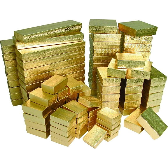 N'icePackaging - 25 Qty Mixed Gold Texture Cotton Filled Gift Boxes - 5 Sizes / 5 Each - for Gifts/Party Favors/Showers/Events - Various Colors