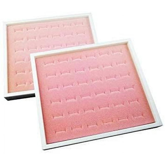 N'icePackaging 2Pcs - Half-Sized White Plastic Jewelry Trays w/Pink 36Ct Ring Foam Insert 14.75" x 8.38" x 1"