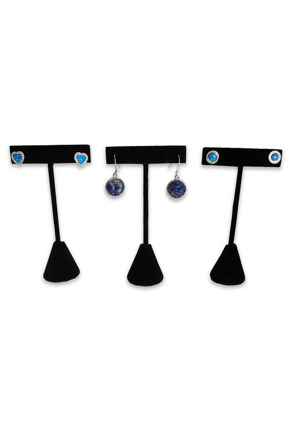 N'icePackaging 3 Qty Black Velvet 4.75" High Free-Standing Earring T-Stand Display w/ weighted base, T Shape Holder for Tradeshow, Home Business, Promotion, or just for Home