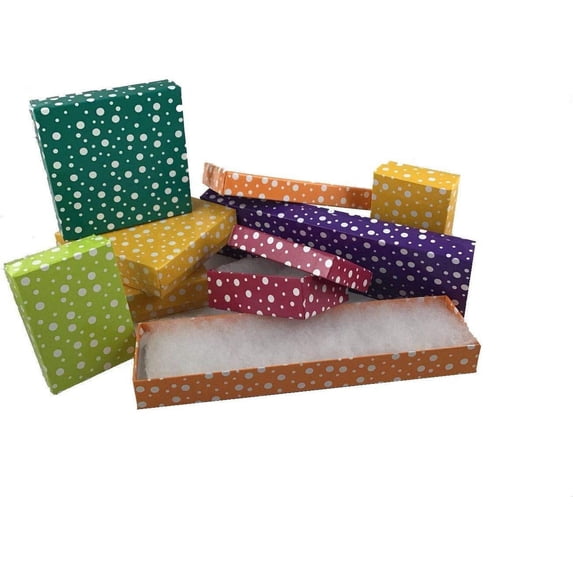 N'icePackaging - 50 Qty Assorted Polka Dot Pattern Imported Cotton Filled Large Bangle Jewelry Boxes - for Large Bangles/Watches/Large Bracelets - 3 3/4" x 3 3/4" x 2"