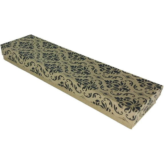 N'icePackaging - 50 Qty Kraft Damask Imported Cotton Filled Bracelet Jewelry Boxes - for Bracelets/Watches & Thin Necklaces - 8" x 2" x 1"