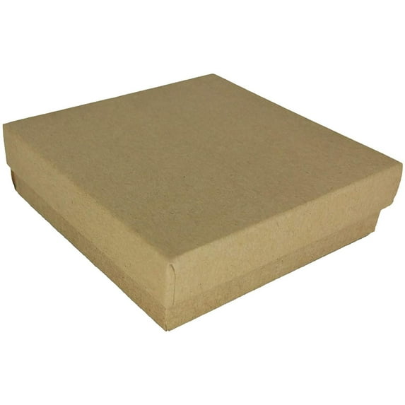 N'icePackaging - 50 Qty Kraft Imported Cotton Filled Bangle Jewelry Boxes - for Low Profile Bangles/Braclets/Small Watches & Large Earrings - 3 1/2" x 3 1/2" x 1"