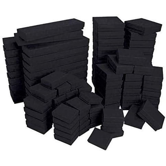N'icePackaging - 50 Qty Mixed Matte Black Cotton Filled Gift Boxes - 5 Sizes / 10 Each - for Gifts/Party Favors/Showers/Events - Various Colors