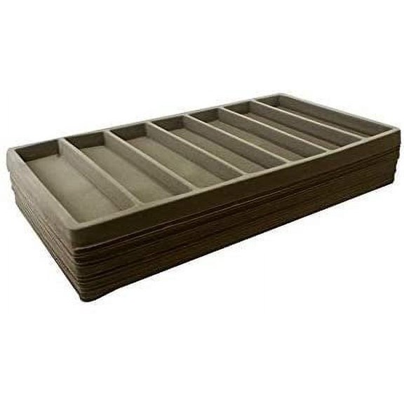 N'icePackaging - 6 Qty - Seal-Grey 7 Slot Flocked Storage Tray Inserts - for Merchandise Jewelry & Organization