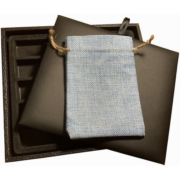 N'icePackaging - Black Leatherette Deluxe Dice Tray with Padded Insert and Blue-Burlap Travel Pouch - for RPG / Tabletop / DND / Dice Rolling - Lightweight