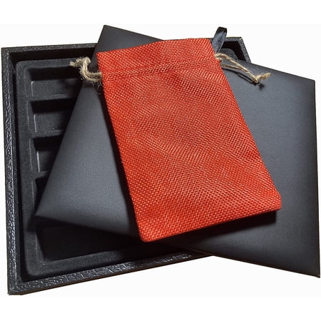 N'icePackaging - Black Leatherette Deluxe Dice Tray with Padded Insert and Red-Burlap Travel Pouch - for RPG / Tabletop / DND / Dice Rolling - Lightweight