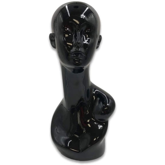 N'icePackaging - Life-Sized Glossy Black Mannequin Head - Poly-Resin - For Merchandise or Showcase - Free-Standing - Hats/Wigs/Earrings/Necklace/Scarfs