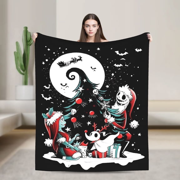 The N-ightmare Before Christmas Jack S-kellington Cute Cartoon Flannel Throw Ultra-Soft Flannel Blanket Air Conditioning Blanket Comfortable Plush Quilt For Beds, Sofas