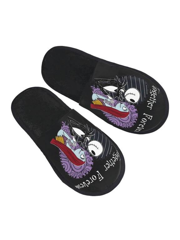 The N-ightmare Before Christmas Slippers, Jack S-kellington and Sally Together Forever Print Open Toe House Slippers, Non Slip Soft Indoor Slippers for Men Women Halloween Gift