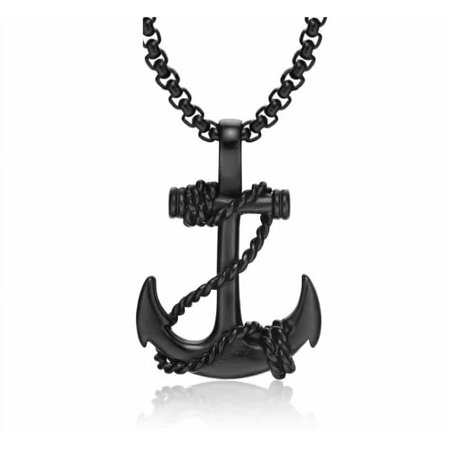 N093 - 1 pc. Titanium Steel Black Chain Link Necklace - 316L Steel Anchor Rope Cross - 55cm (21.65")