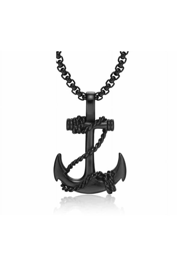 N093 - 1 pc. Titanium Steel Black Chain Link Necklace - 316L Steel Anchor Rope Cross - 55cm (21.65")